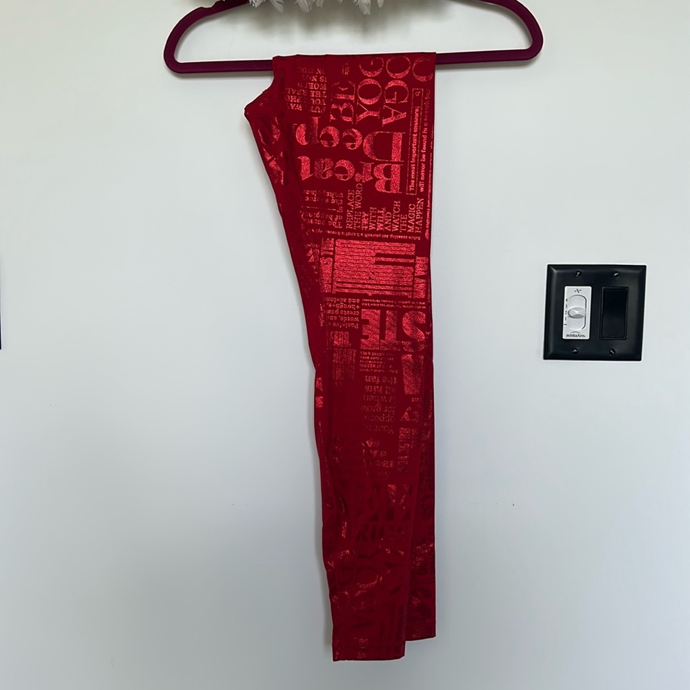Lululemon red newsprint metallic leggings